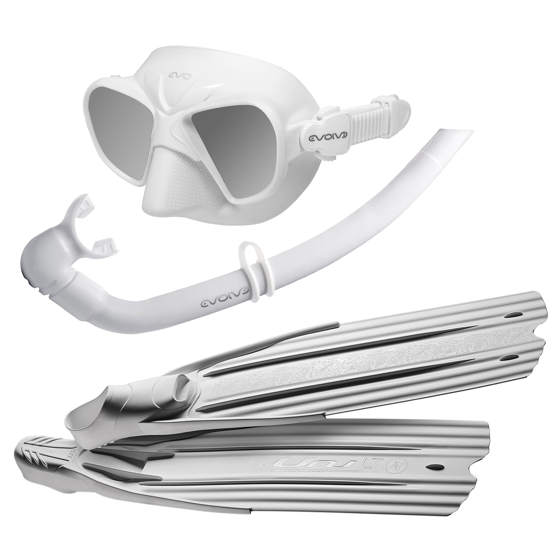 goggles and fins EVO White Freediving Essentials Set – Evolve Apnea